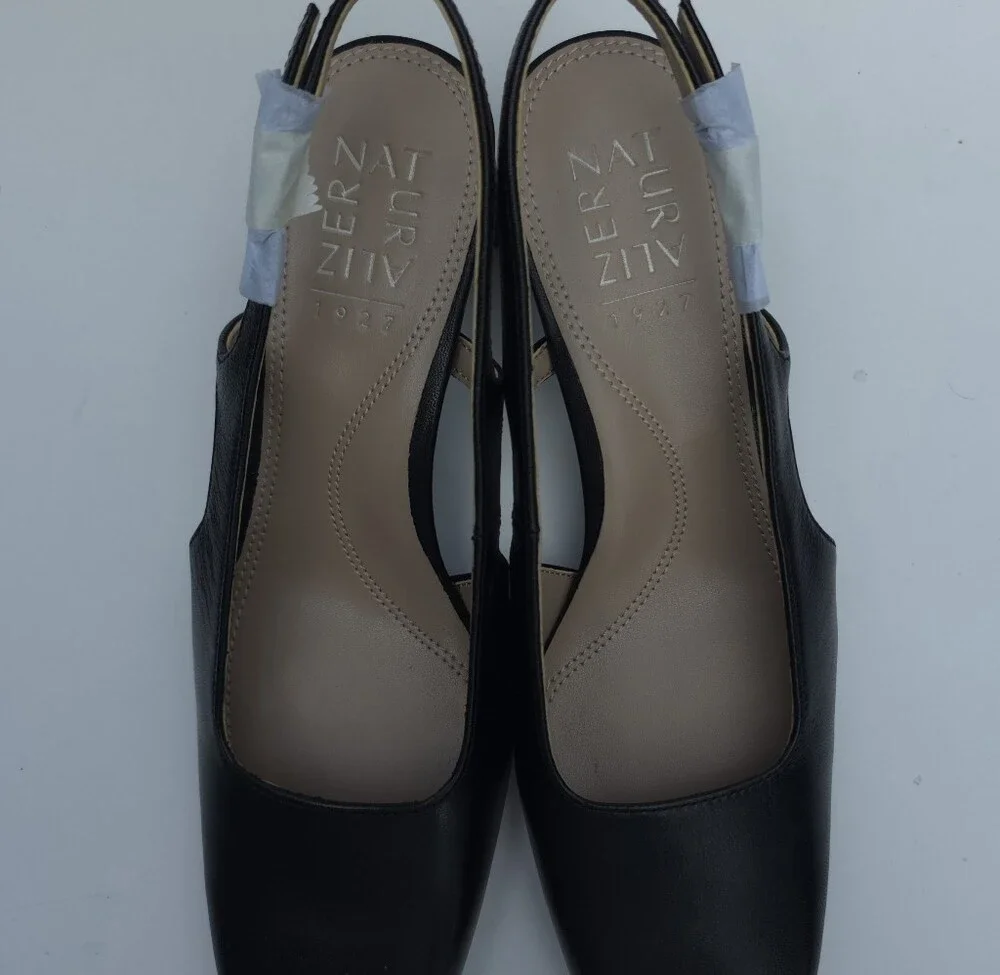 Naturalizer Carmen Women's 7.5 M Black Leather Slingback Pumps Block Heel NIB